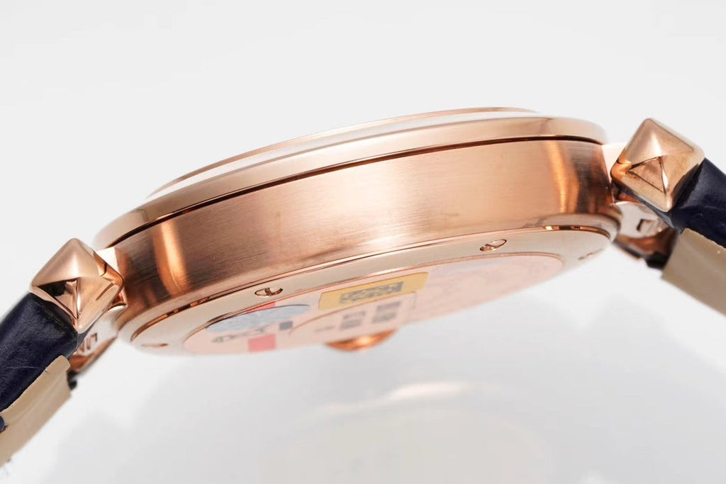 PASHA DE CARTIER WATCH ROSE GOLD CASE AND BLACK LEATHER STRAP