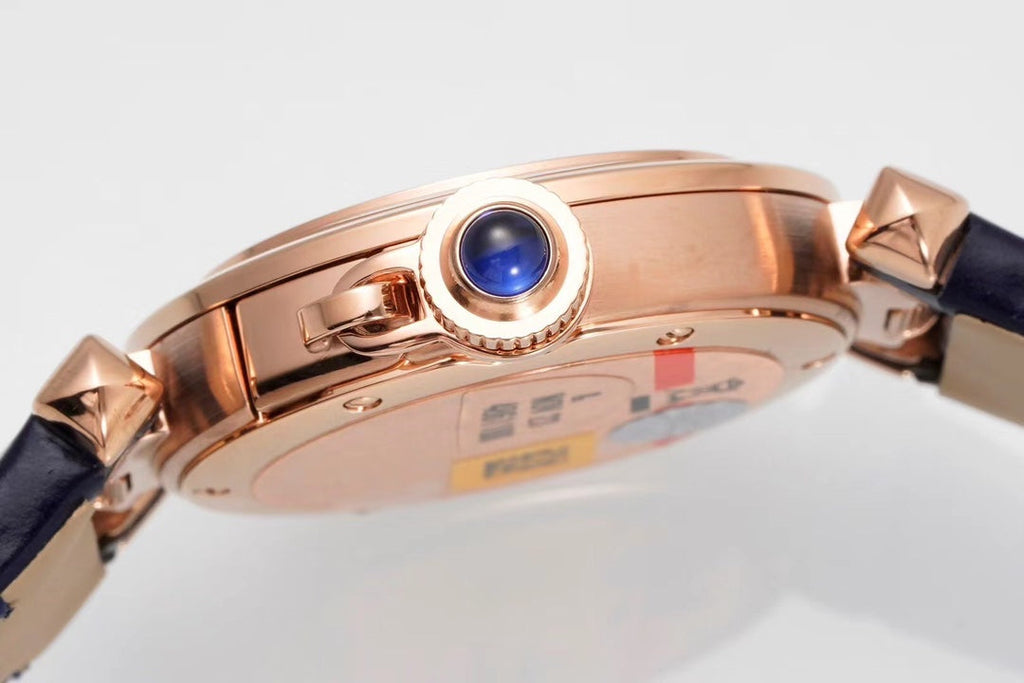 PASHA DE CARTIER WATCH ROSE GOLD CASE AND BLACK LEATHER STRAP
