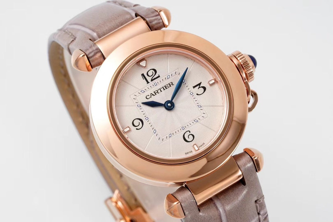 PASHA DE CARTIER WATCH ROSE GOLD CASE AND ROSE BROWN LEATHER STRAP
