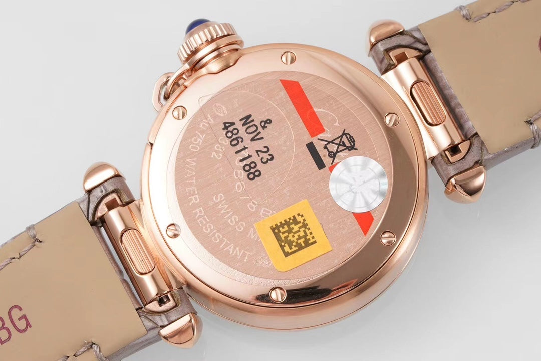 PASHA DE CARTIER WATCH ROSE GOLD CASE AND ROSE BROWN LEATHER STRAP