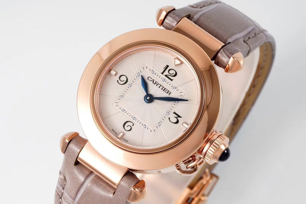 PASHA DE CARTIER WATCH ROSE GOLD CASE AND ROSE BROWN LEATHER STRAP