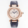 PASHA DE CARTIER WATCH ROSE GOLD CASE WITH CRYSTALS AND BLACK LEATHER STRAP