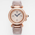 PASHA DE CARTIER WATCH ROSE GOLD CASE WITH CRYSTALS AND ROSE BROWN LEATHER STRAP
