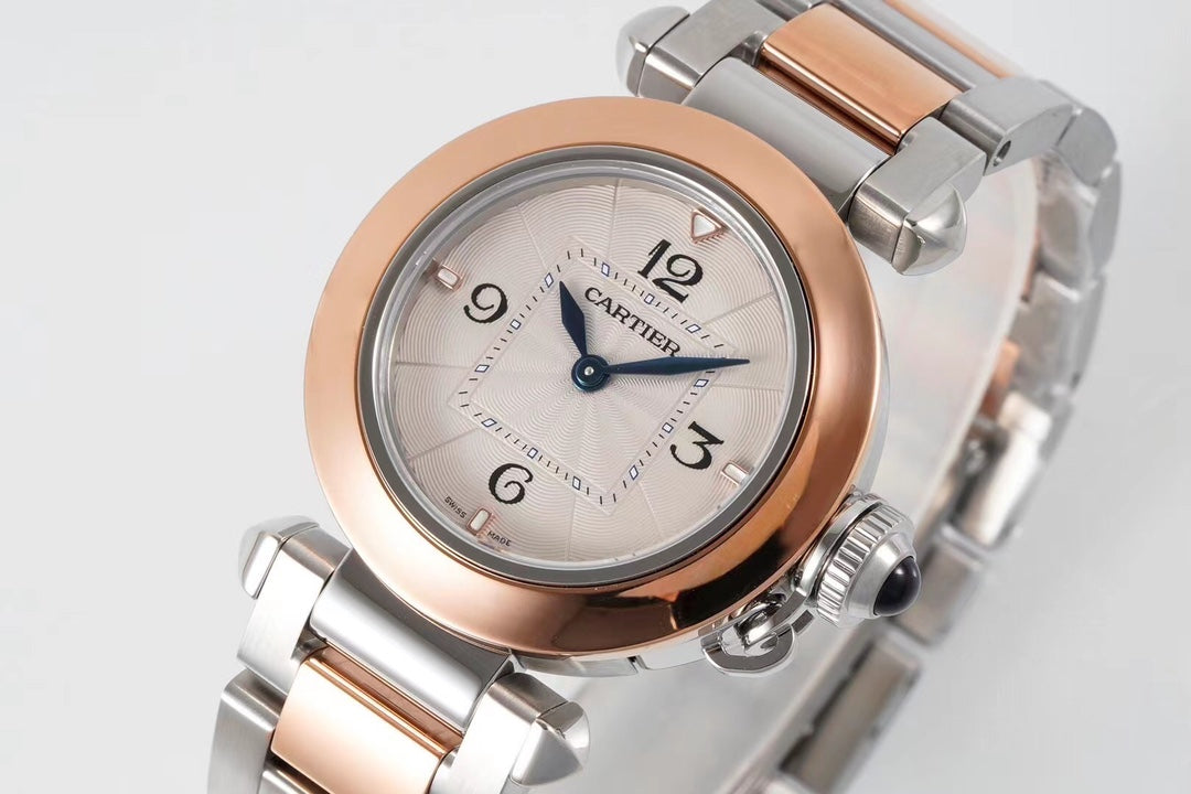 PASHA DE CARTIER WATCH ROSE GOLD AND SILVER CASE 30 MM