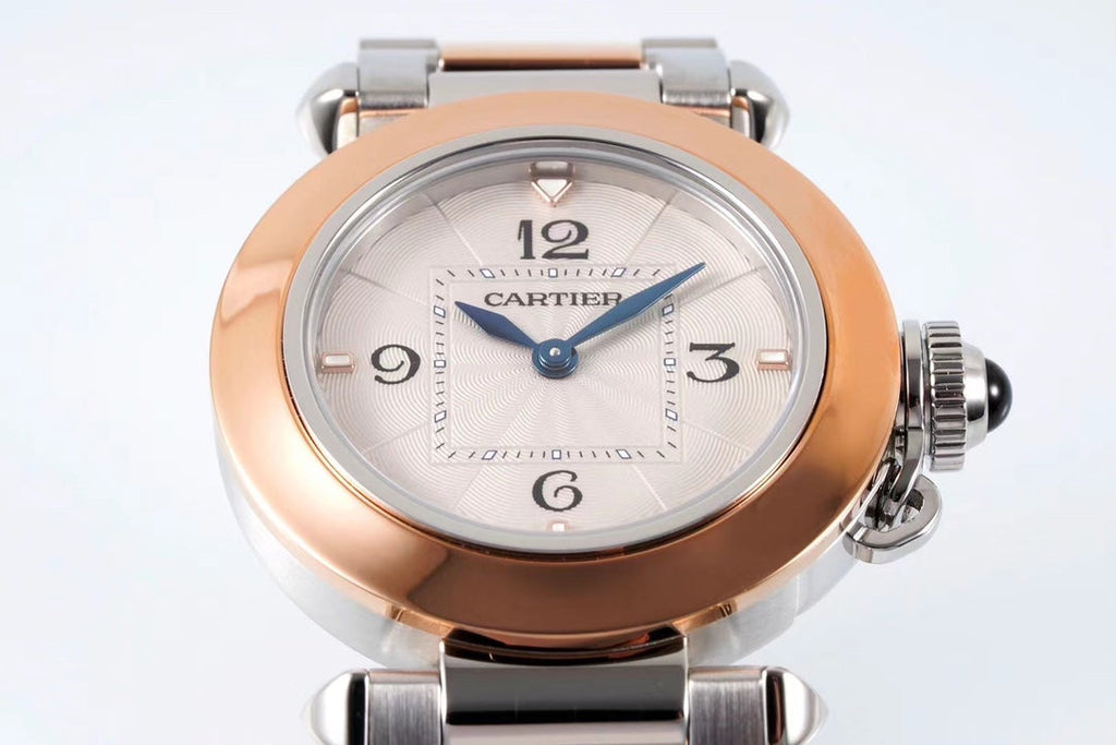 PASHA DE CARTIER WATCH ROSE GOLD AND SILVER CASE 30 MM