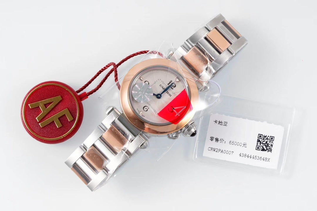 PASHA DE CARTIER WATCH ROSE GOLD AND SILVER CASE 30 MM