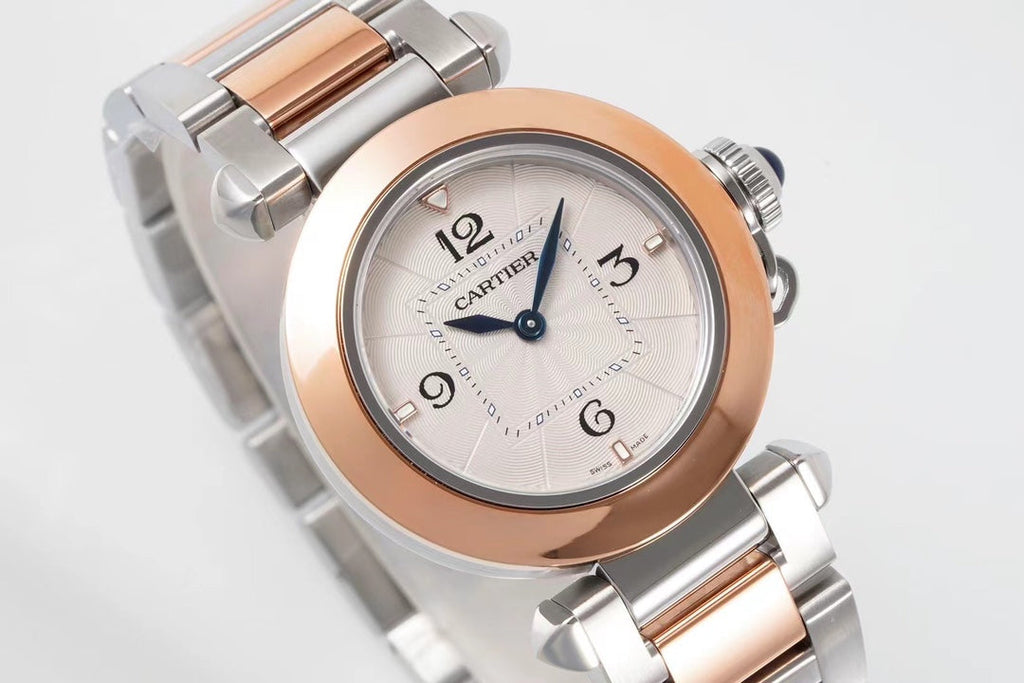 PASHA DE CARTIER WATCH ROSE GOLD AND SILVER CASE 30 MM