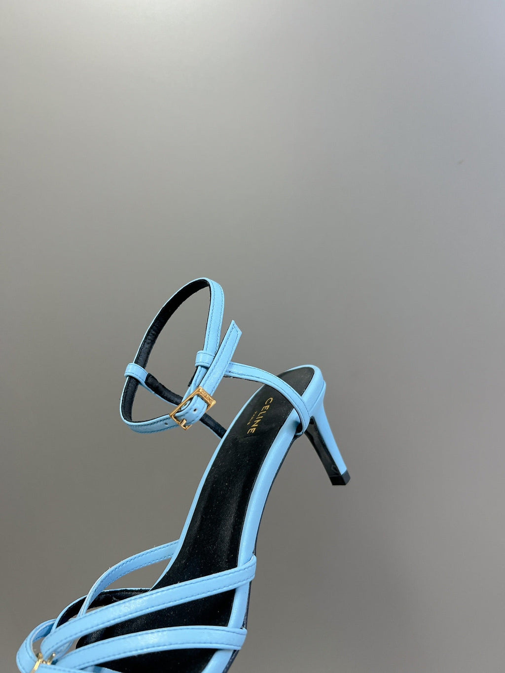 CELINE 26S KNOT STRAPPY SANDALS 60MM IN SKY BLUE CALFSKIN