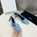 CELINE 26S KNOT STRAPPY SANDALS 60MM IN SKY BLUE CALFSKIN
