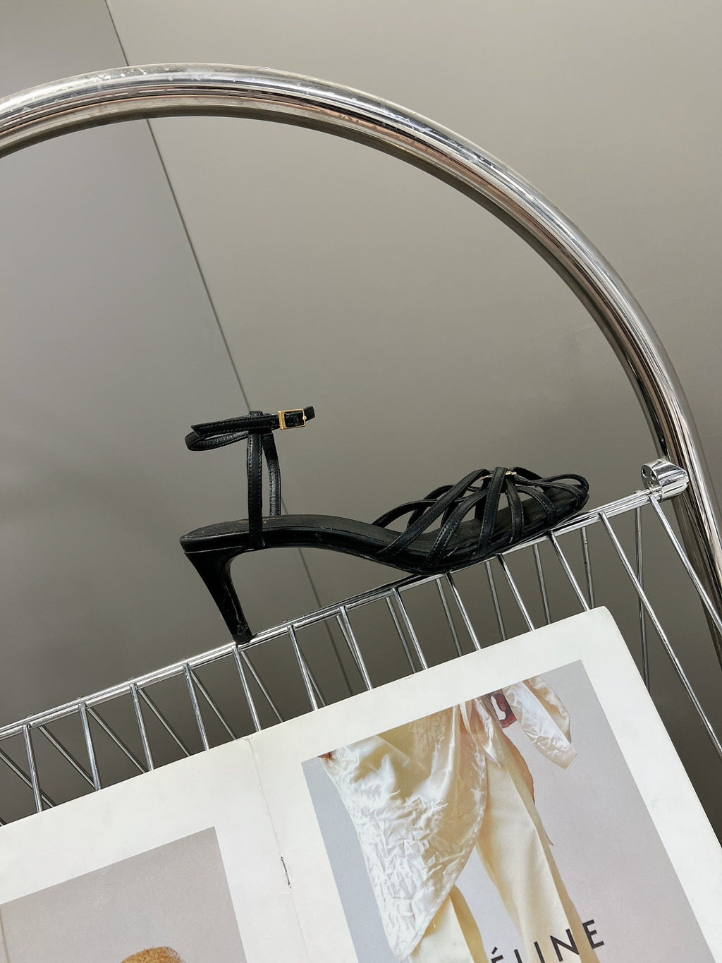 CELINE 26S KNOT STRAPPY SANDALS 60MM IN BLACK CALFSKIN