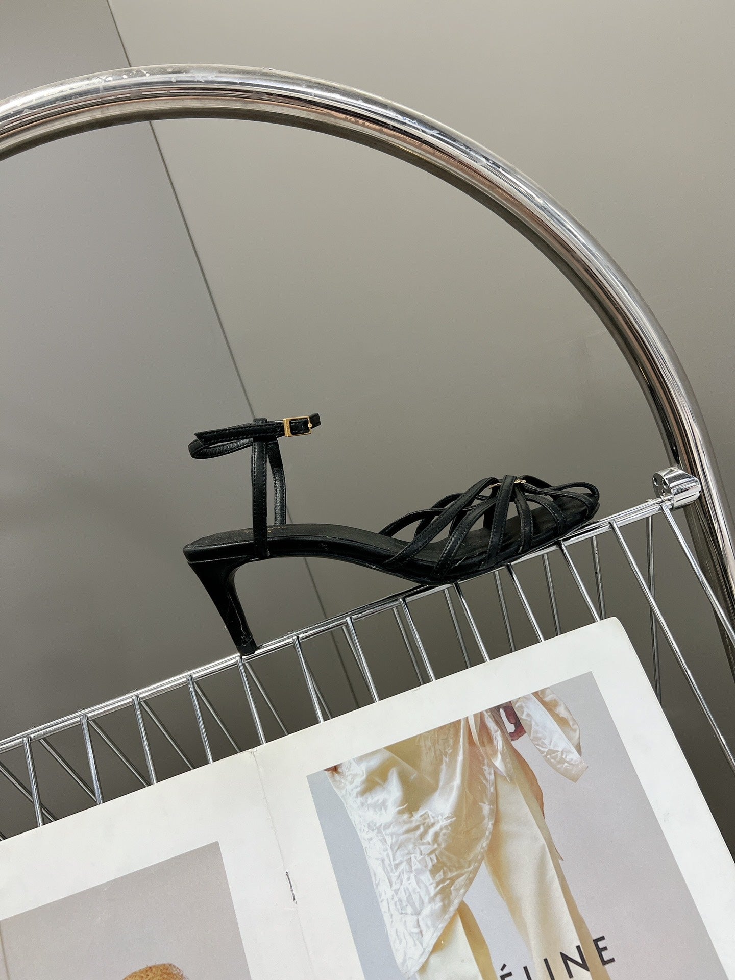 CELINE 26S KNOT STRAPPY SANDALS 60MM IN BLACK CALFSKIN