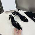 CELINE 26S KNOT STRAPPY SANDALS 60MM IN BLACK CALFSKIN