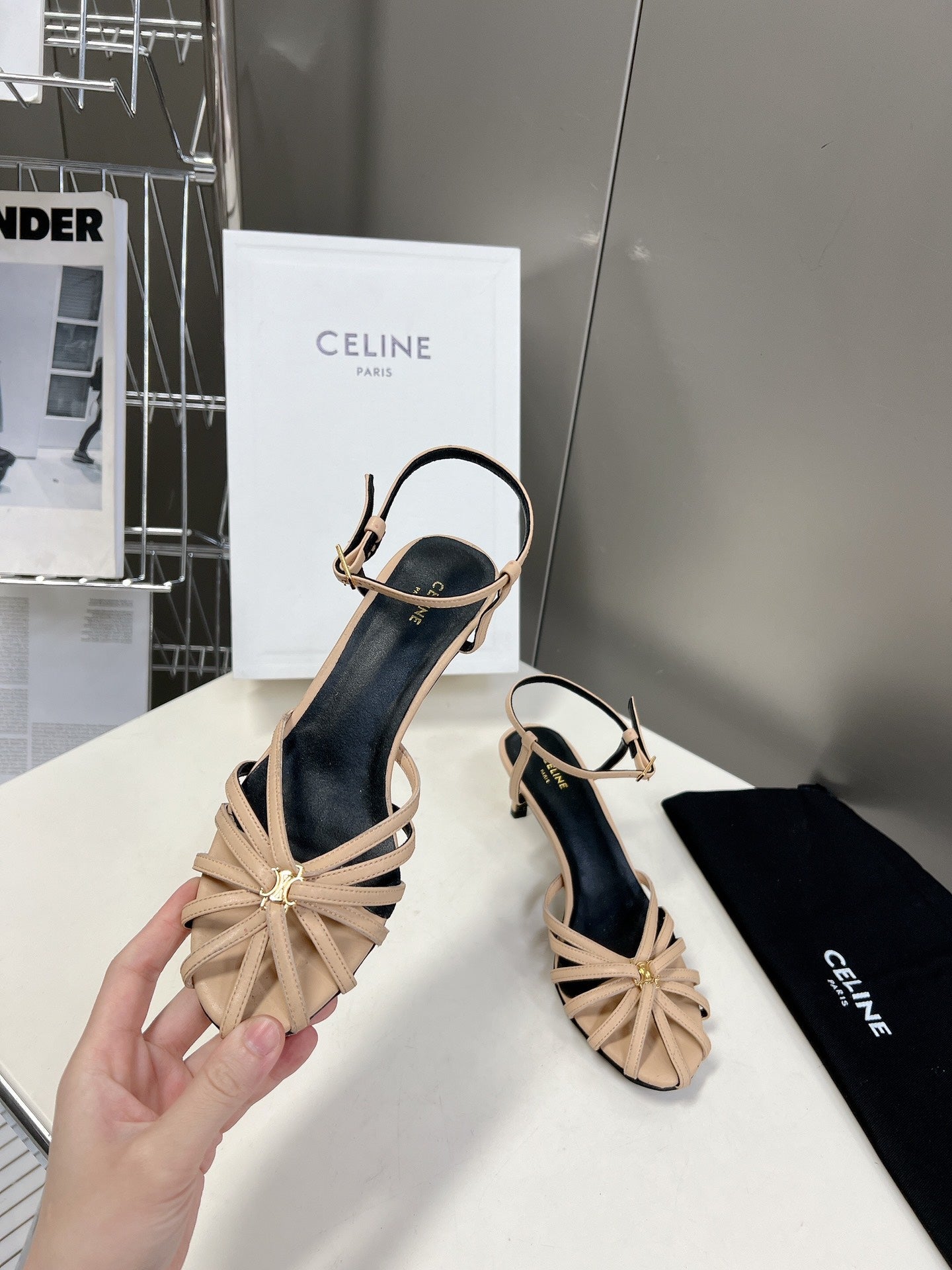 CELINE 26S KNOT STRAPPY SANDALS 60MM IN NUDE BEIGE CALFSKIN