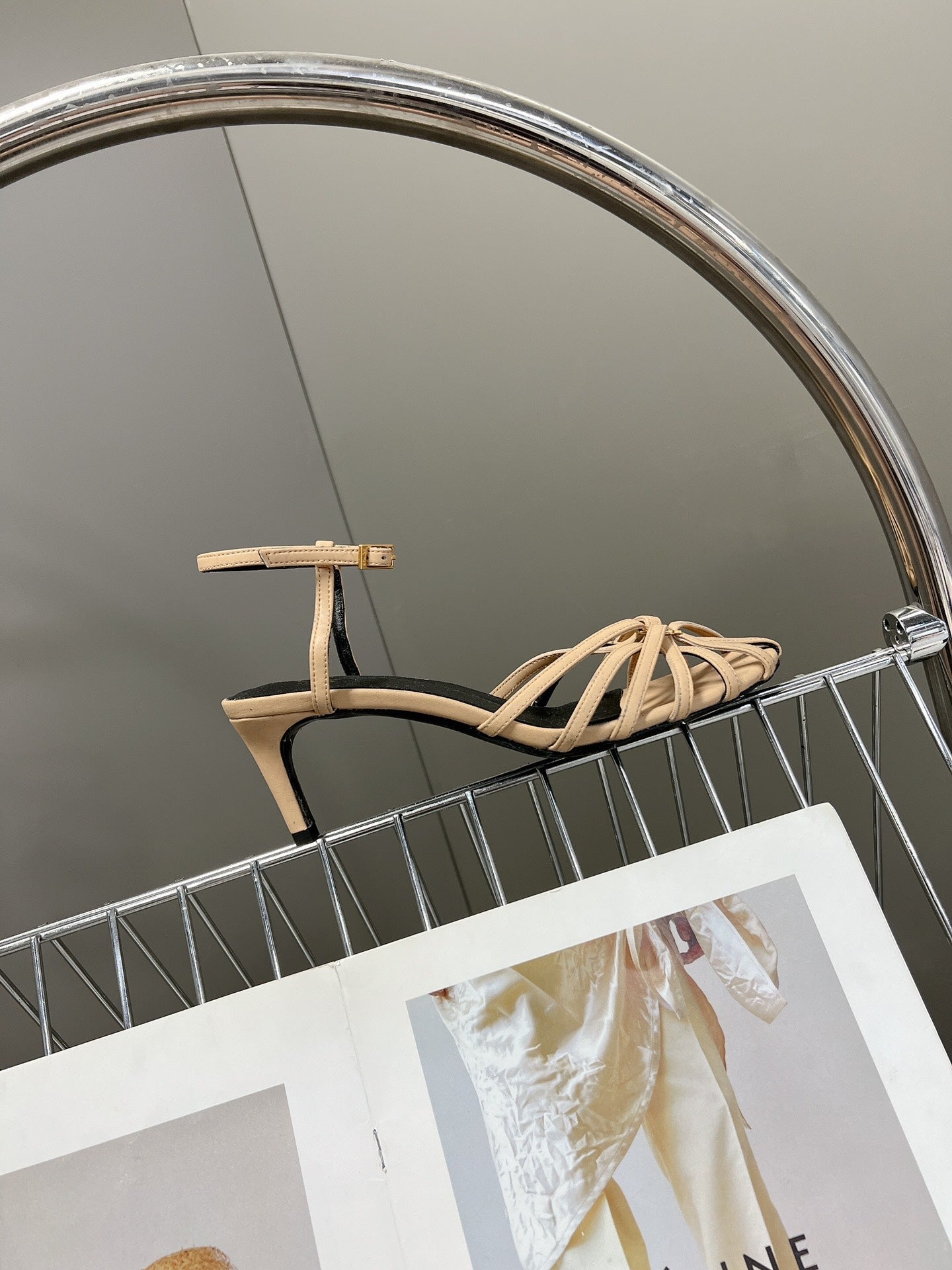 CELINE 26S KNOT STRAPPY SANDALS 60MM IN NUDE BEIGE CALFSKIN