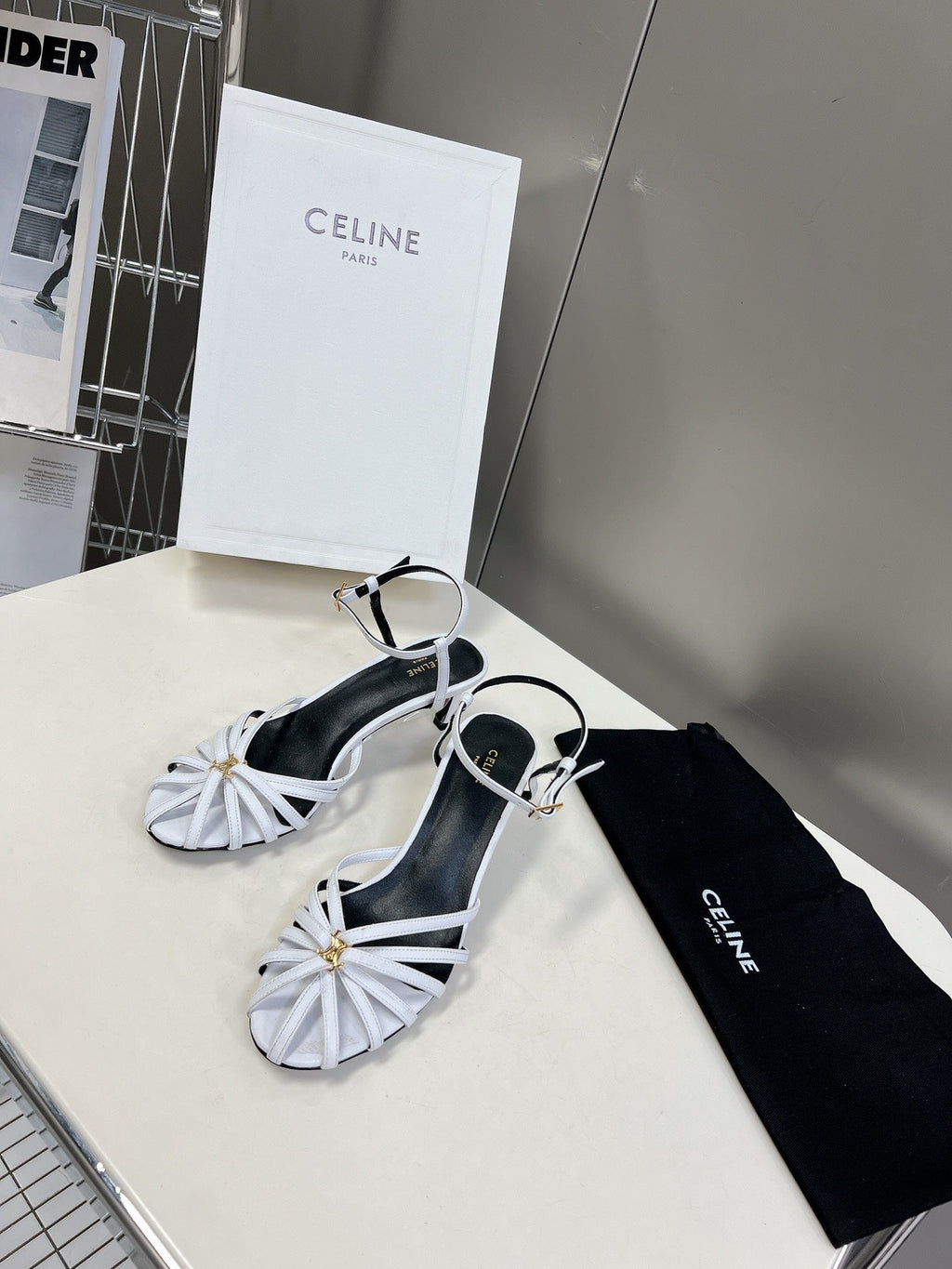 CELINE 26S KNOT STRAPPY SANDALS 60MM IN WHITE CALFSKIN