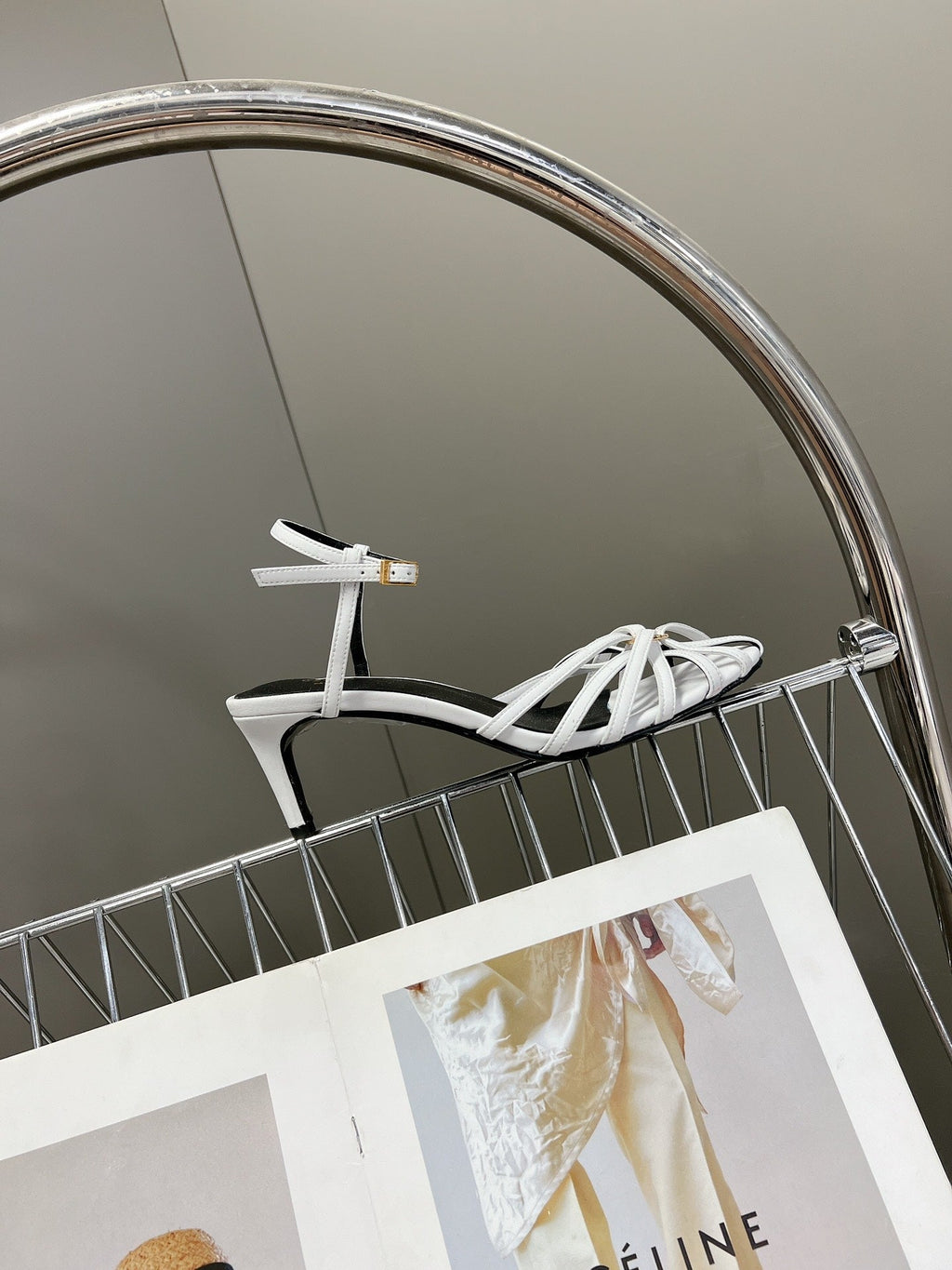 CELINE 26S KNOT STRAPPY SANDALS 60MM IN WHITE CALFSKIN