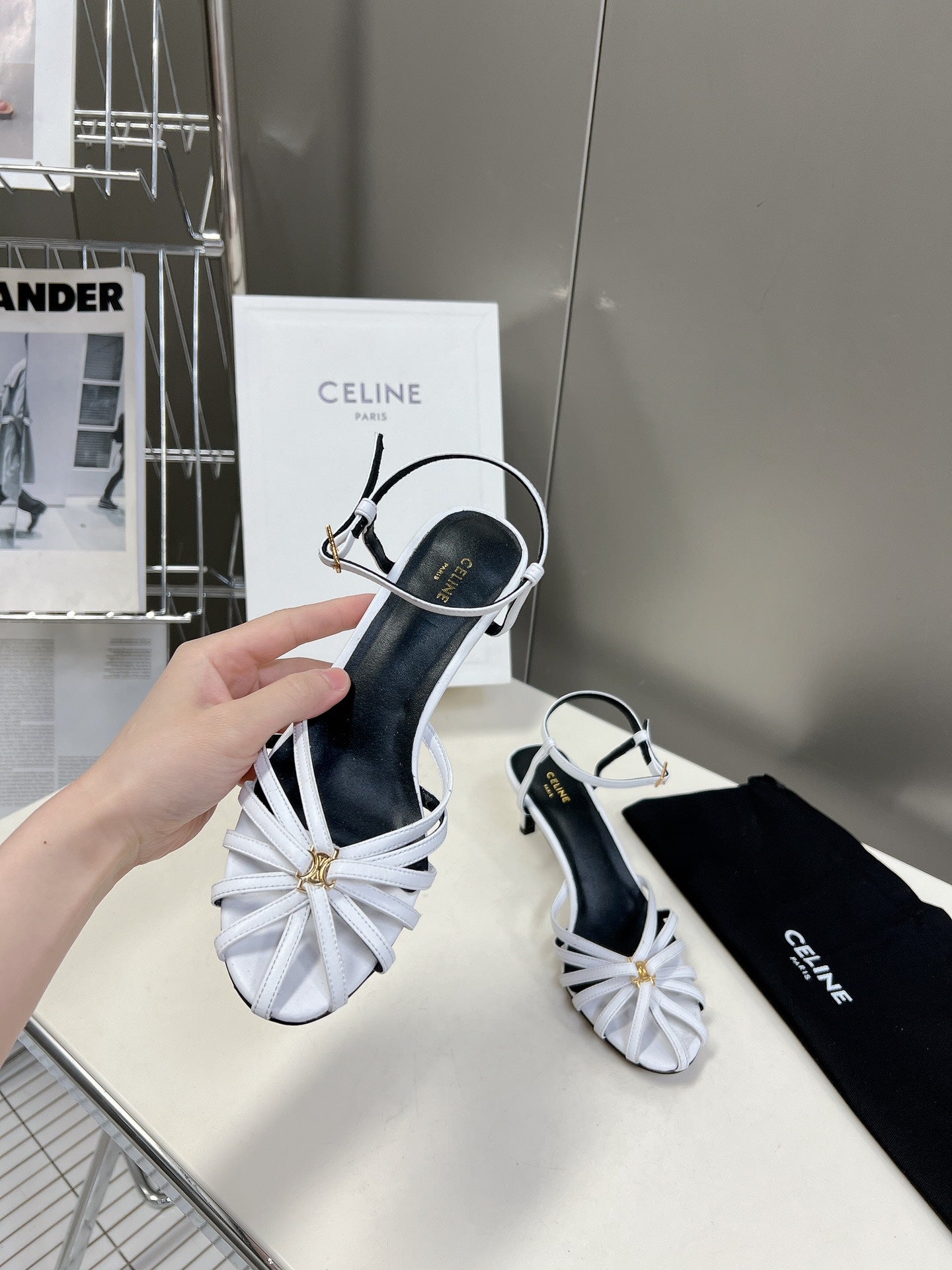 CELINE 26S KNOT STRAPPY SANDALS 60MM IN WHITE CALFSKIN