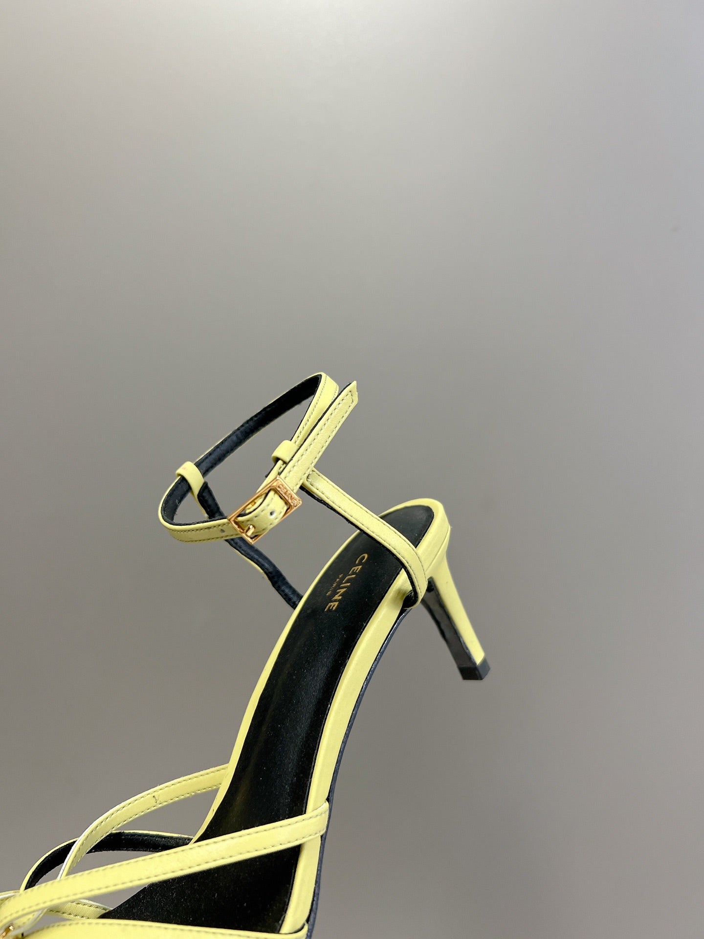 CELINE 26S KNOT STRAPPY SANDALS 60MM IN LIME YELLOW GREEN CALFSKIN