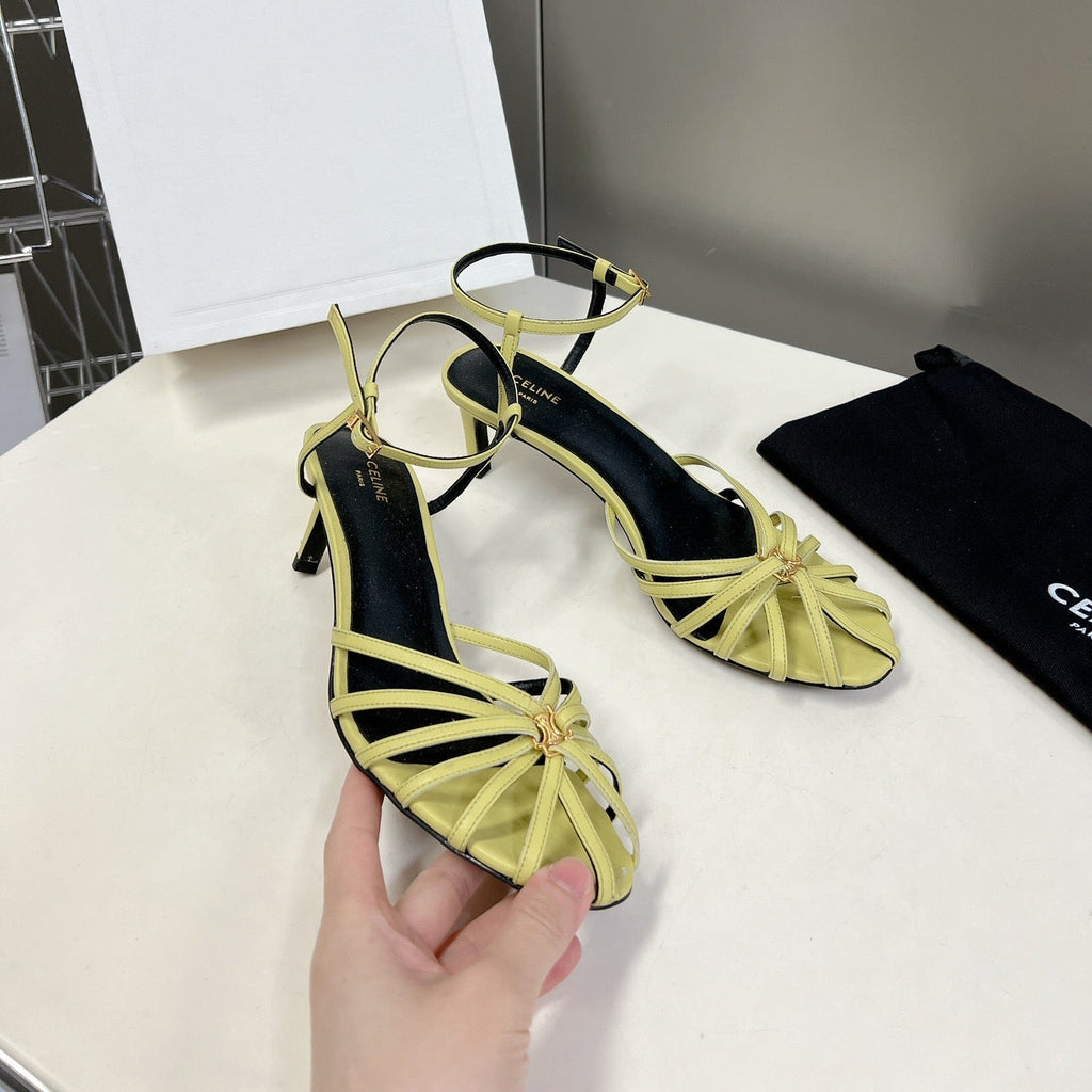CELINE 26S KNOT STRAPPY SANDALS 60MM IN LIME YELLOW GREEN CALFSKIN