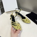 CELINE 26S KNOT STRAPPY SANDALS 60MM IN LIME YELLOW GREEN CALFSKIN
