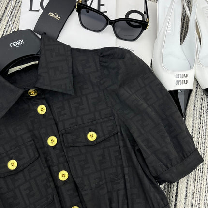 FENDI 26S PUFF-SLEEVE COLLARED DRESS 338