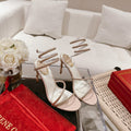 RENE CAOVILLA HIGH HEELS 95MM IN LIGHT PINK CRYSTAL STRAP