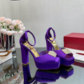 VALENTINO GARAVANI ONE STUD PLATFORM 155MM SANDAL IN PURPLE SATIN