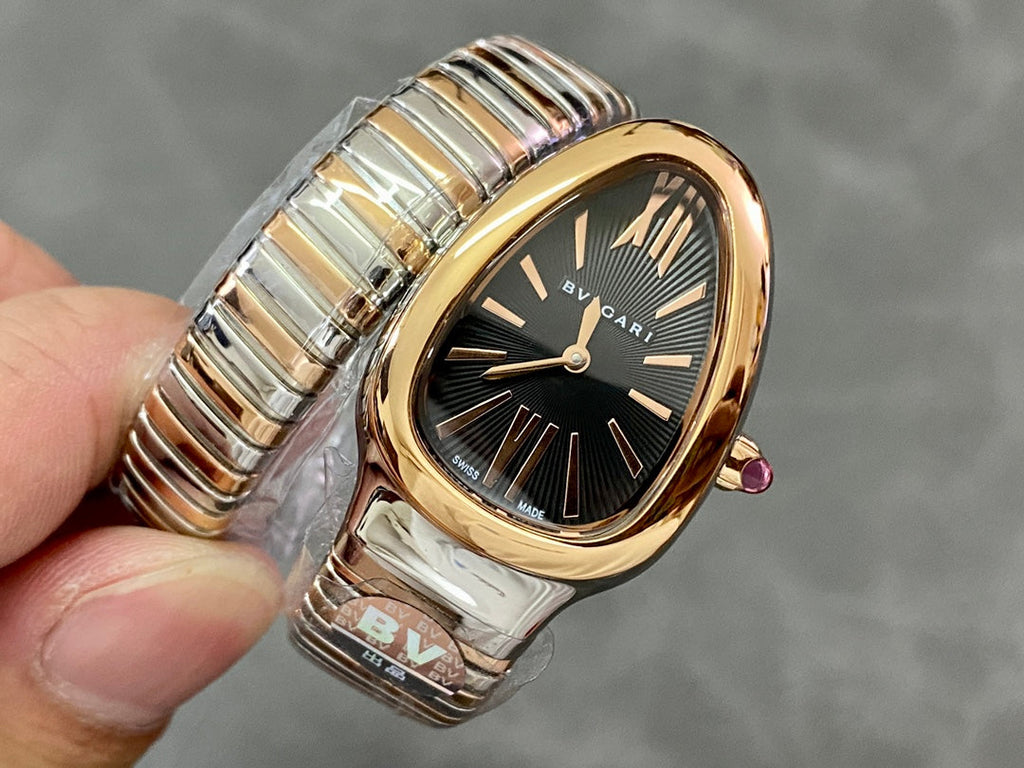 SERPENTI TUBOGAS QUARTZ ROSE GOLD AND STEEL CASE BLACK DIAL