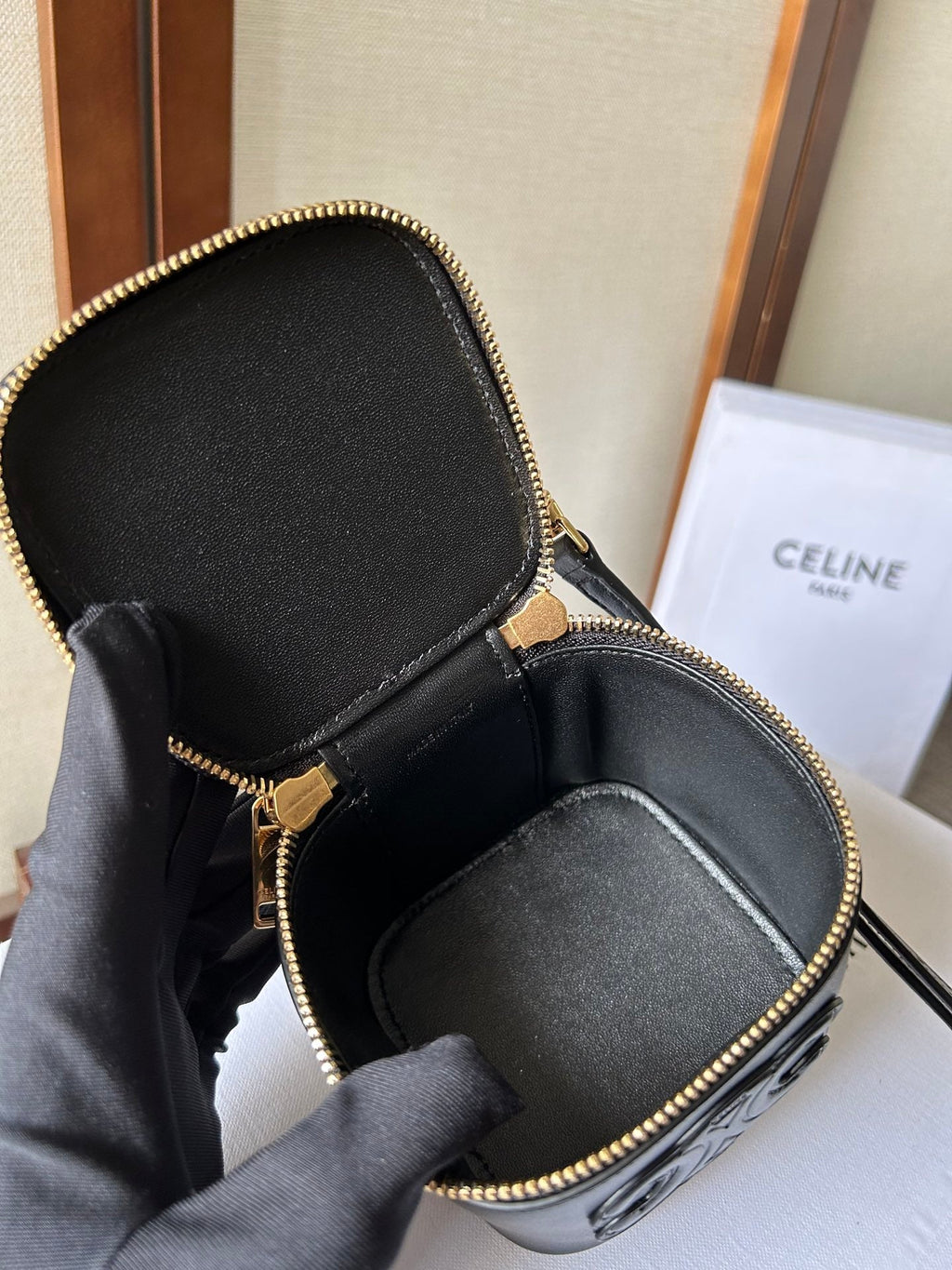 CELINE 26S MINI VANITY CASE 9 IN BLACK CALFSKIN