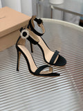 GIANVITO ROSSI 26S HIGH HEEL SANDALS 105 MM IN BLACK FABRIC WITH CRYSTAL BUCKLE