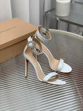 GIANVITO ROSSI 26S HIGH HEEL SANDALS 105 MM IN WHITE LAMBSKIN WITH CRYSTAL BUCKLE