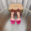 GIANVITO ROSSI 26S HIGH HEEL SANDALS 105 MM IN DARK PINK FABRIC WITH CRYSTAL BUCKLE