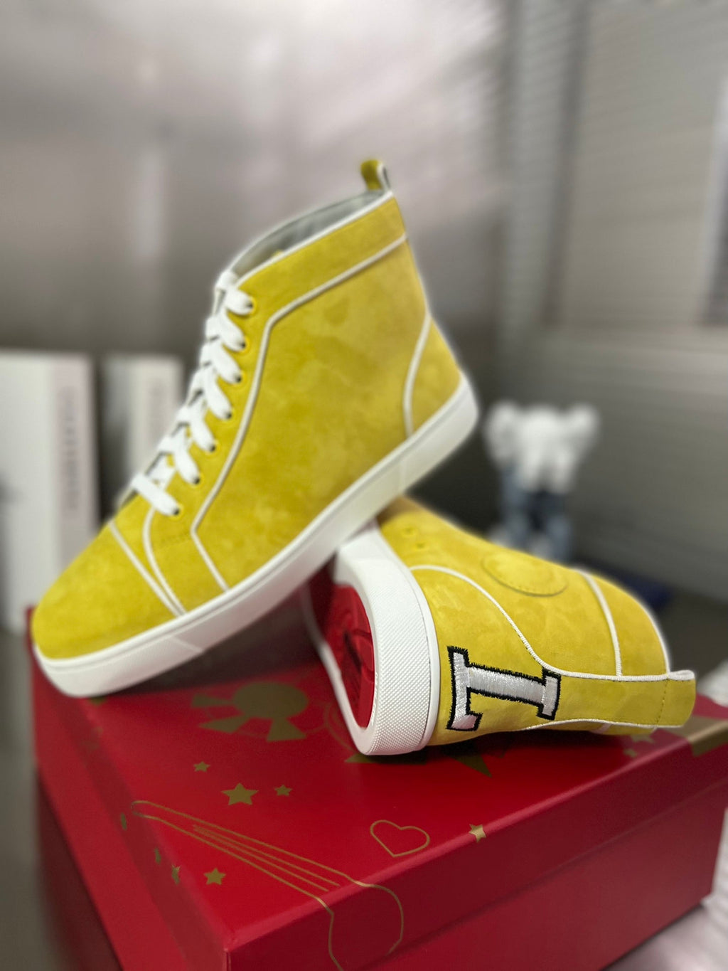 VARSILOUIS HIGH-TOP FLAT SNEAKERS IN YELLOW SUEDE