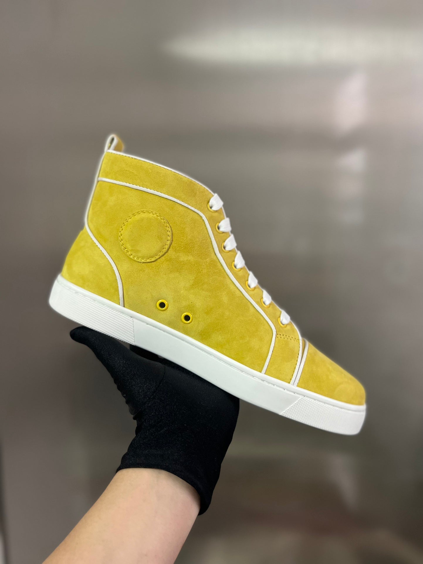 VARSILOUIS HIGH-TOP FLAT SNEAKERS IN YELLOW SUEDE