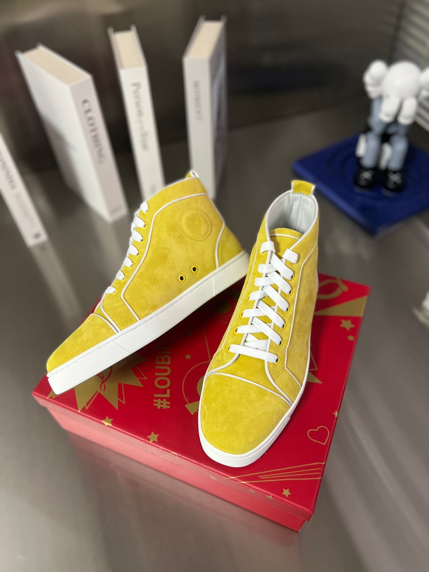 VARSILOUIS HIGH-TOP FLAT SNEAKERS IN YELLOW SUEDE