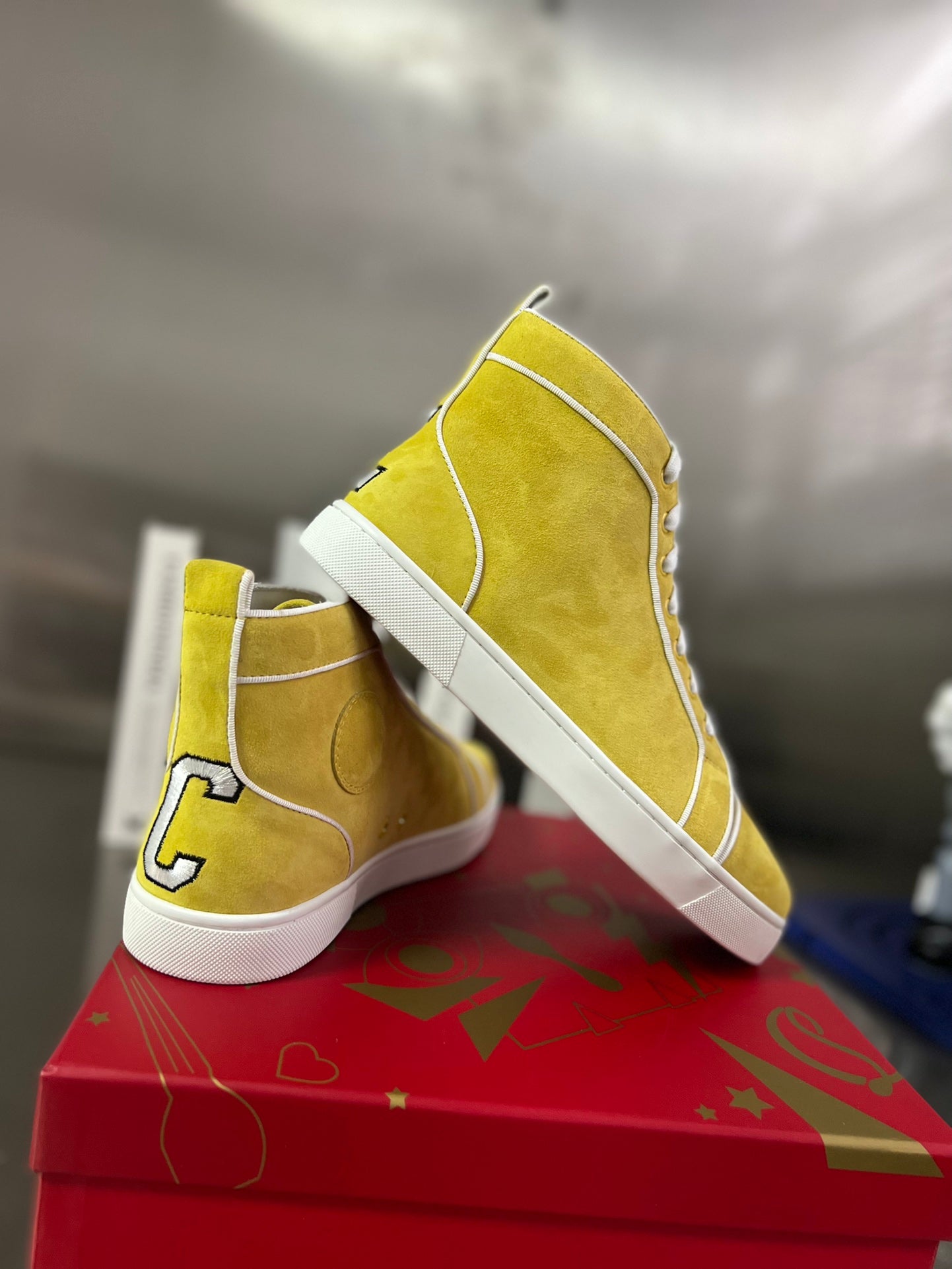 VARSILOUIS HIGH-TOP FLAT SNEAKERS IN YELLOW SUEDE