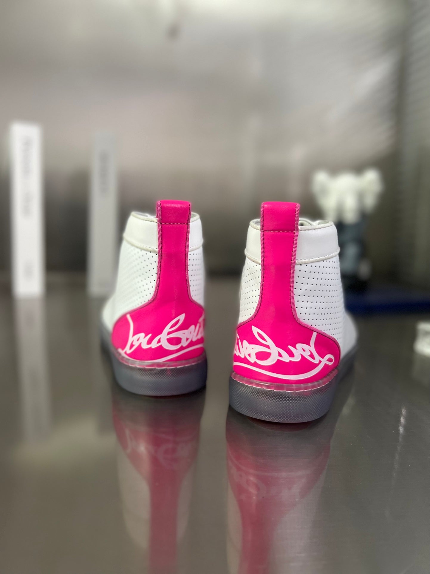 FUN LOUIS HIGH-TOP FLAT SNEAKERS IN WHITE MIX PINK CALFSKIN