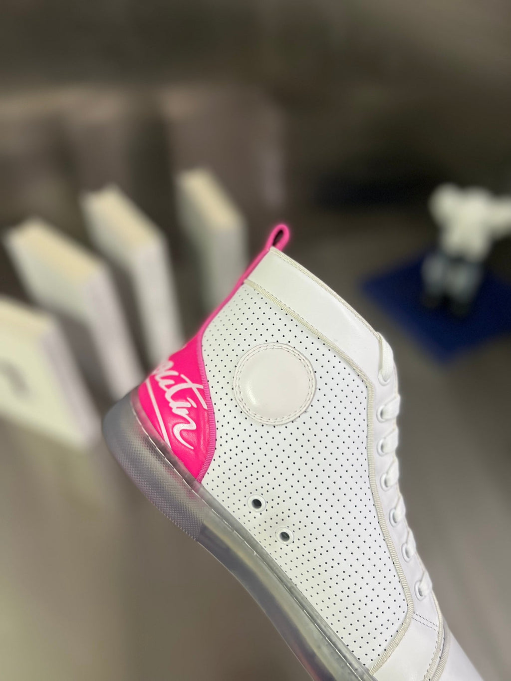 FUN LOUIS HIGH-TOP FLAT SNEAKERS IN WHITE MIX PINK CALFSKIN