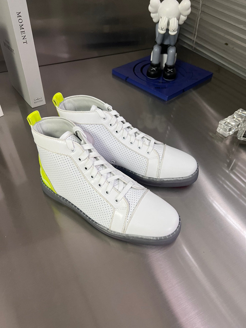 FUN LOUIS HIGH-TOP FLAT SNEAKERS IN WHITE MIX YELLOW CALFSKIN