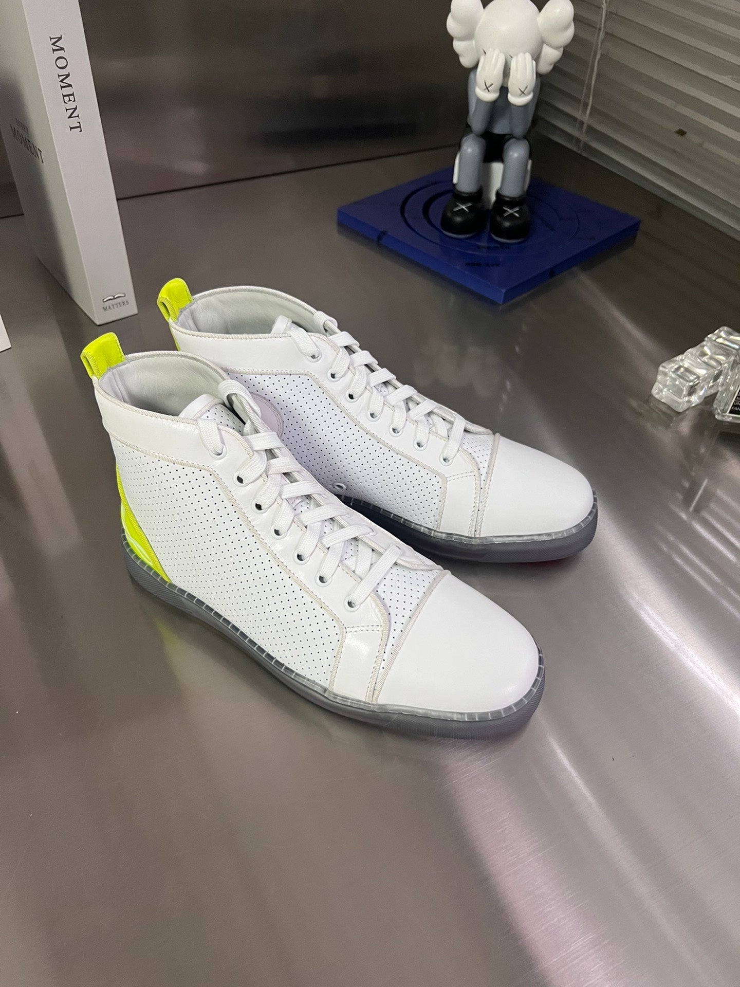 FUN LOUIS HIGH-TOP FLAT SNEAKERS IN WHITE MIX YELLOW CALFSKIN