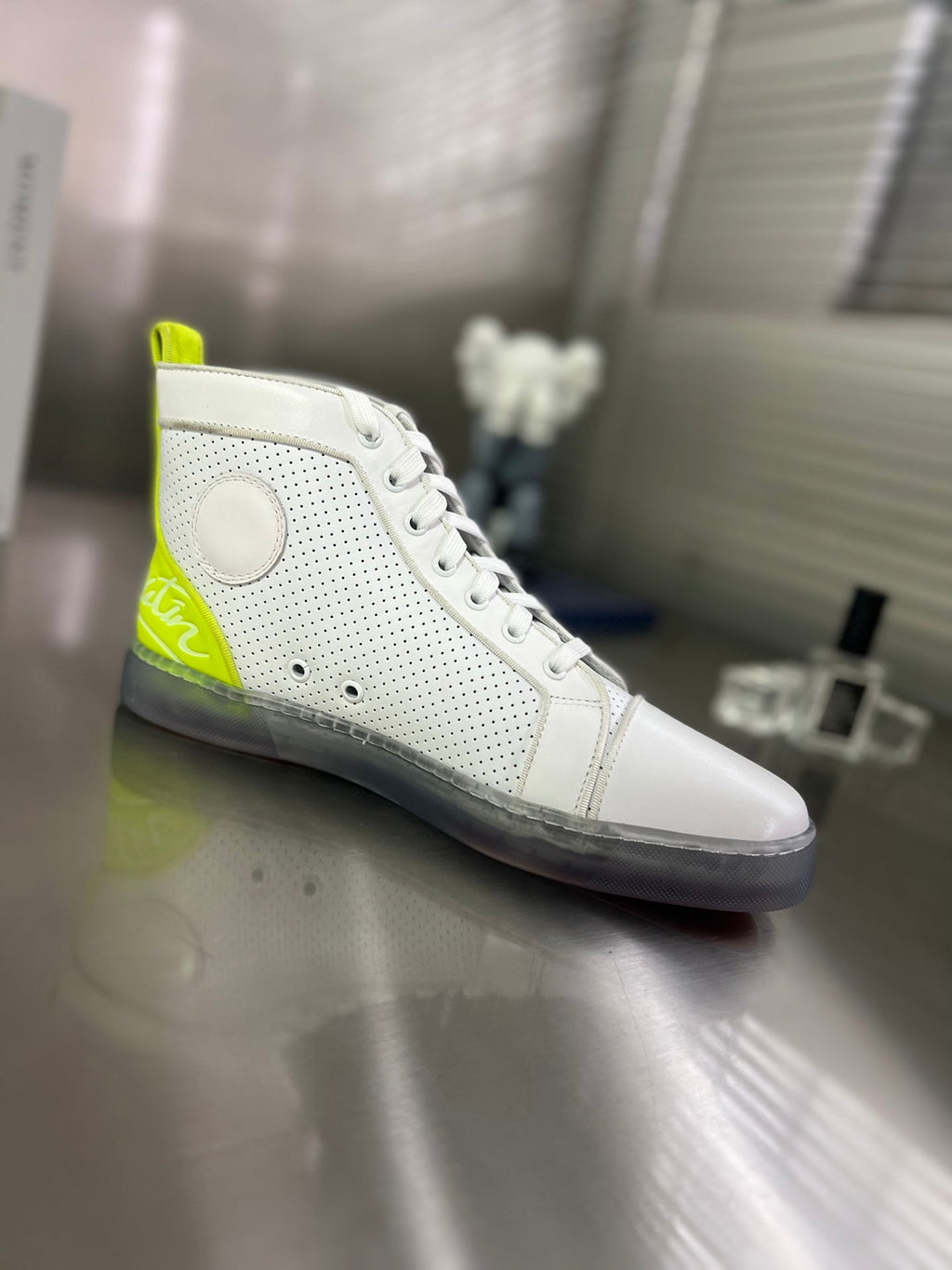 FUN LOUIS HIGH-TOP FLAT SNEAKERS IN WHITE MIX YELLOW CALFSKIN