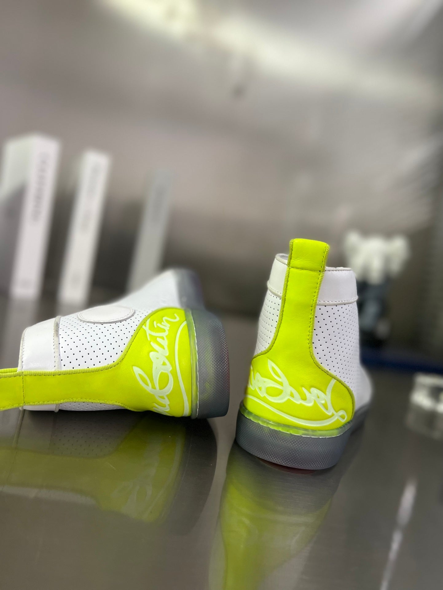 FUN LOUIS HIGH-TOP FLAT SNEAKERS IN WHITE MIX YELLOW CALFSKIN