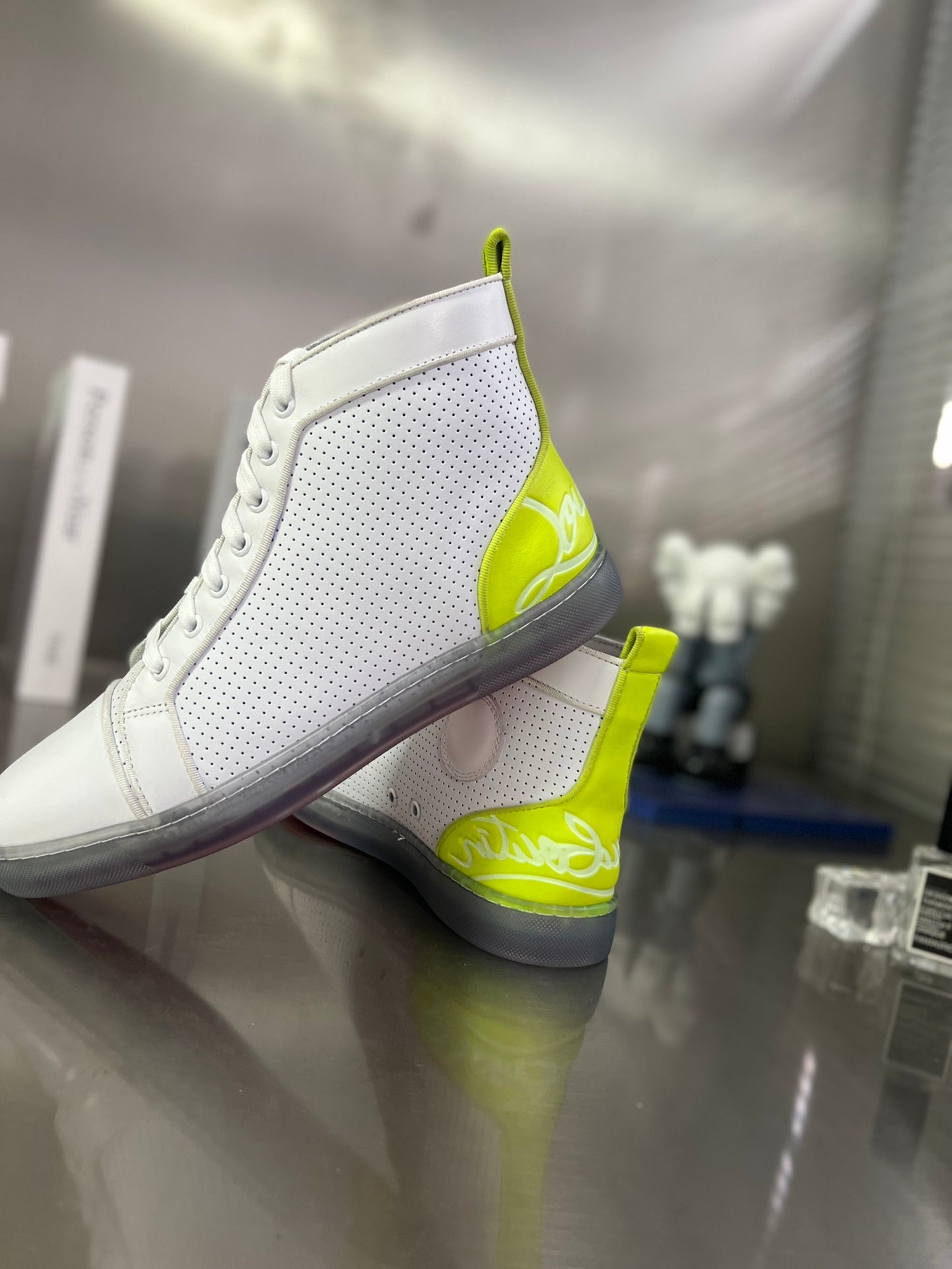 FUN LOUIS HIGH-TOP FLAT SNEAKERS IN WHITE MIX YELLOW CALFSKIN