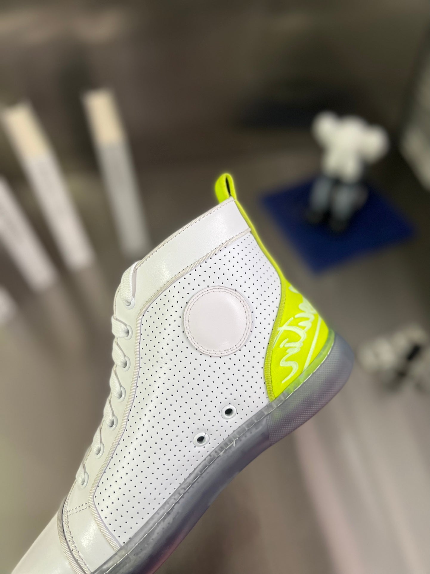 FUN LOUIS HIGH-TOP FLAT SNEAKERS IN WHITE MIX YELLOW CALFSKIN
