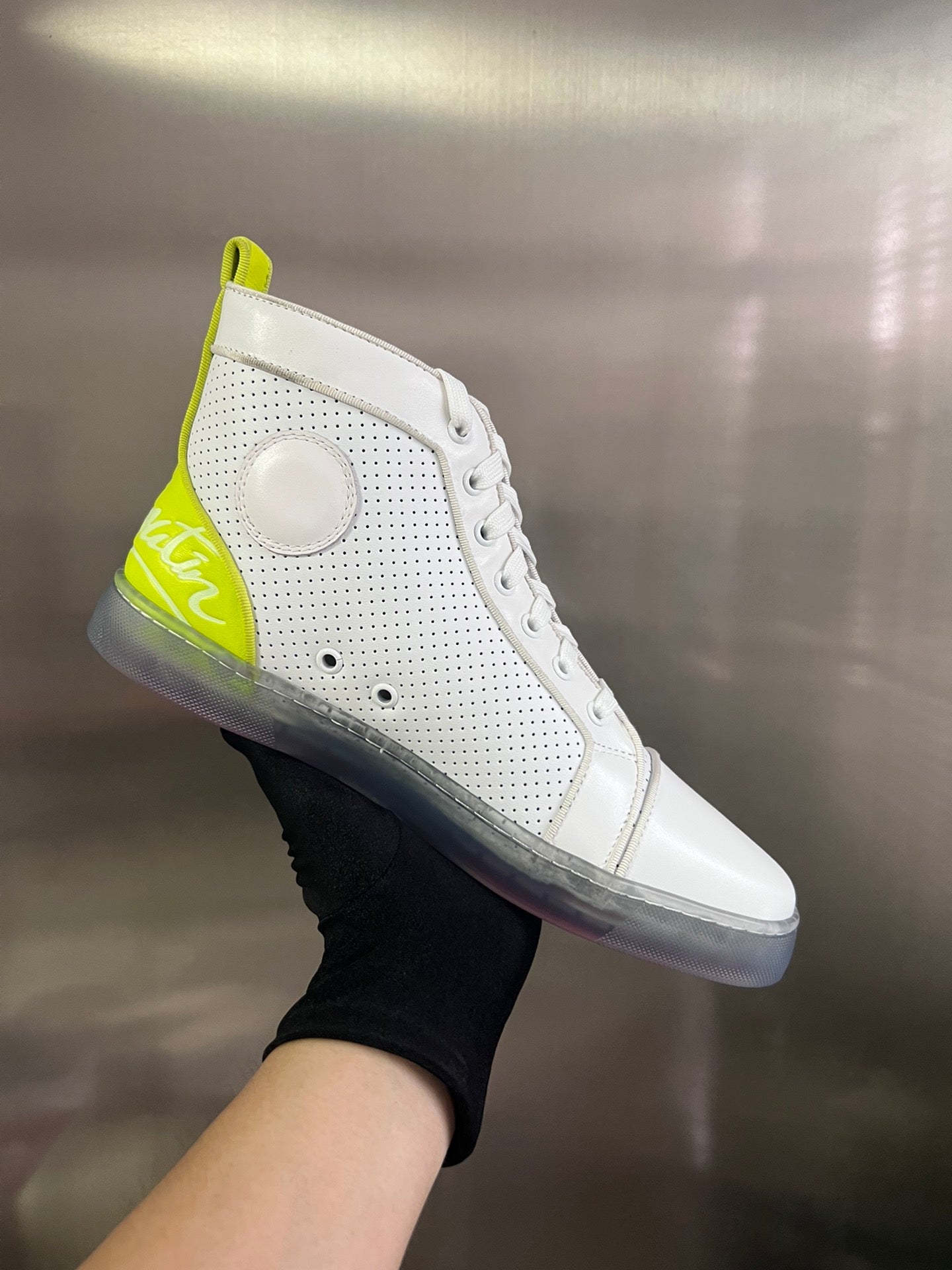 FUN LOUIS HIGH-TOP FLAT SNEAKERS IN WHITE MIX YELLOW CALFSKIN