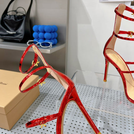 GIANVITO ROSSI 26S SQUARE-TOE HIGH-HEEL SANDALS 105 MM IN RED PATENT CALFSKIN