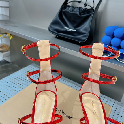 GIANVITO ROSSI 26S SQUARE-TOE HIGH-HEEL SANDALS 105 MM IN RED PATENT CALFSKIN
