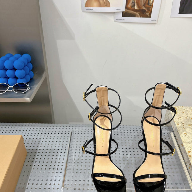 GIANVITO ROSSI 26S SQUARE-TOE HIGH-HEEL SANDALS 105 MM IN BLACK PATENT CALFSKIN