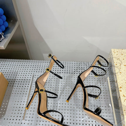 GIANVITO ROSSI 26S SQUARE-TOE HIGH-HEEL SANDALS 105 MM IN BLACK PATENT CALFSKIN