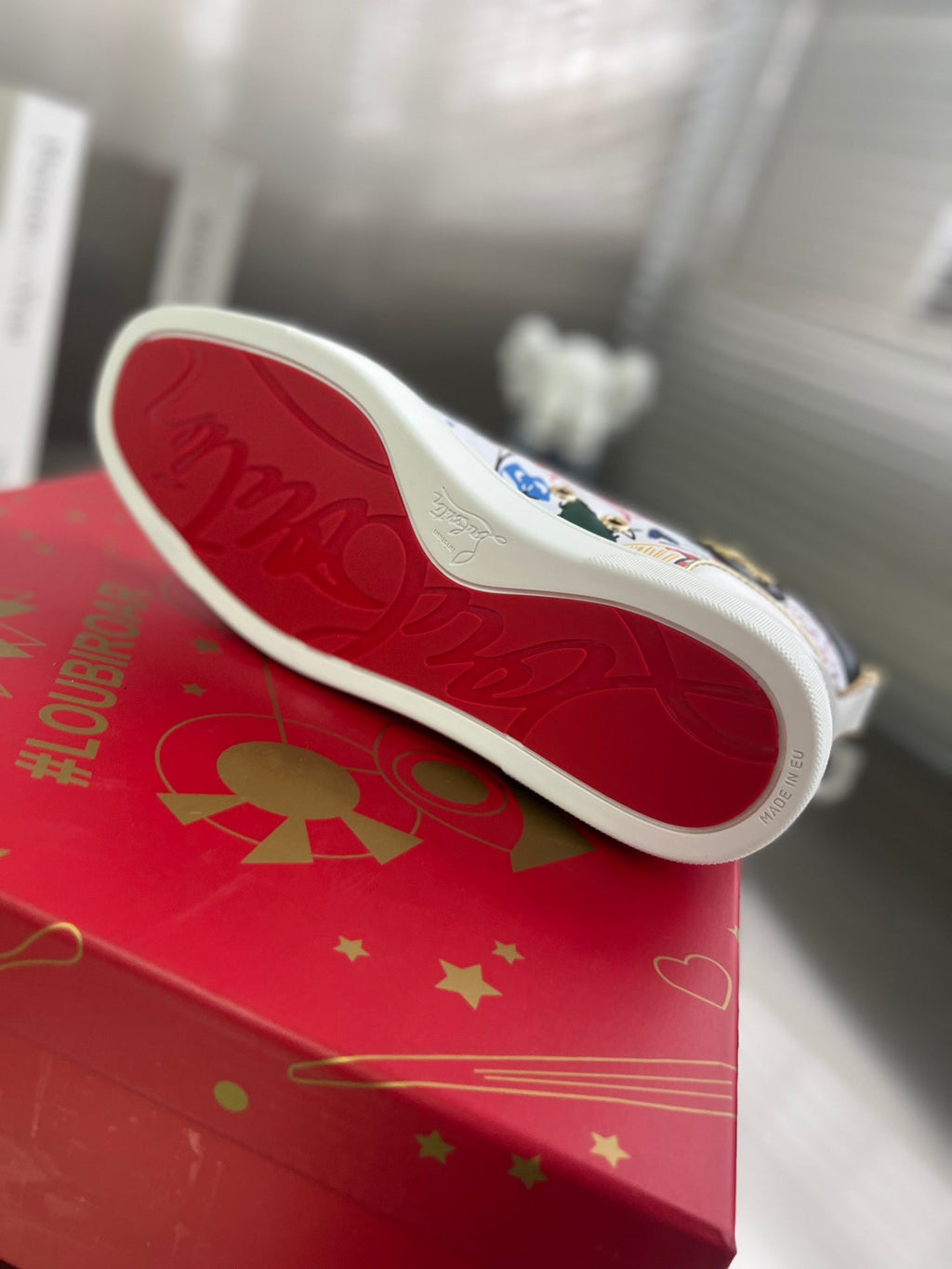 GRAFFITI HIGH-TOP FLAT SNEAKERS IN MULTICOLOR CALFSKIN